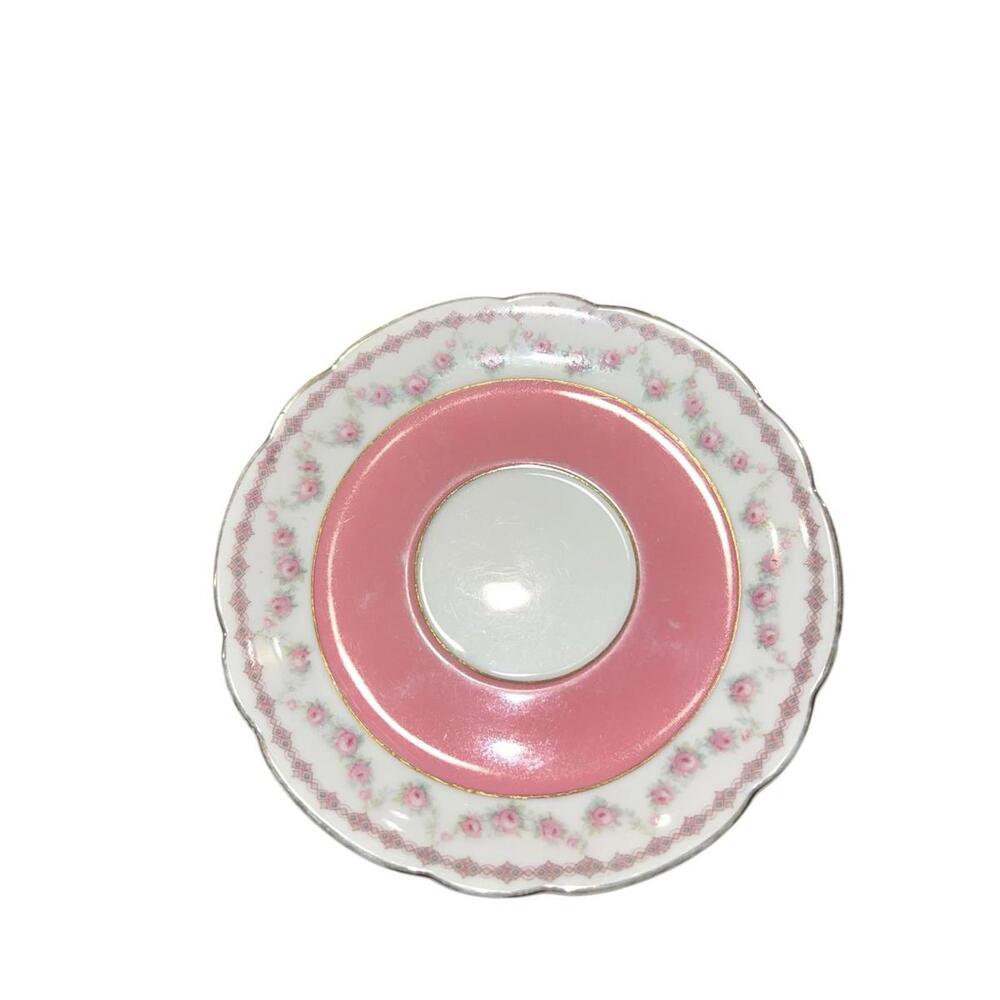 Royal Bayreuth Bavaria Pink Rose Garland Scalloped Saucer Gold Trim VTG 1950's